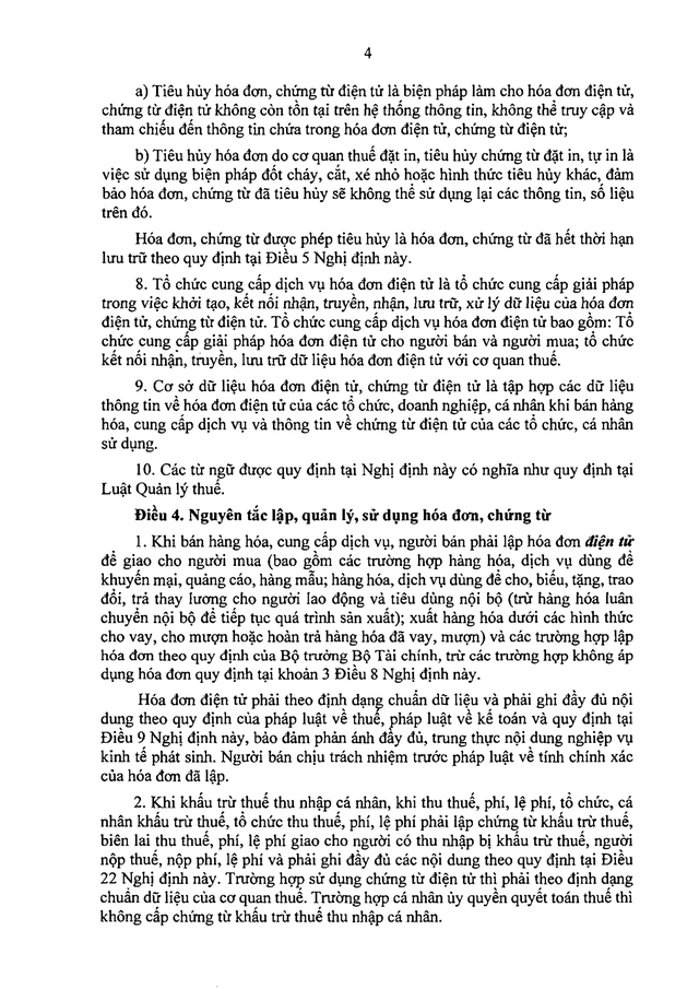 "Trang số 4 của dự thảo, tập trung vào các quy định về hóa đơn điện tử"